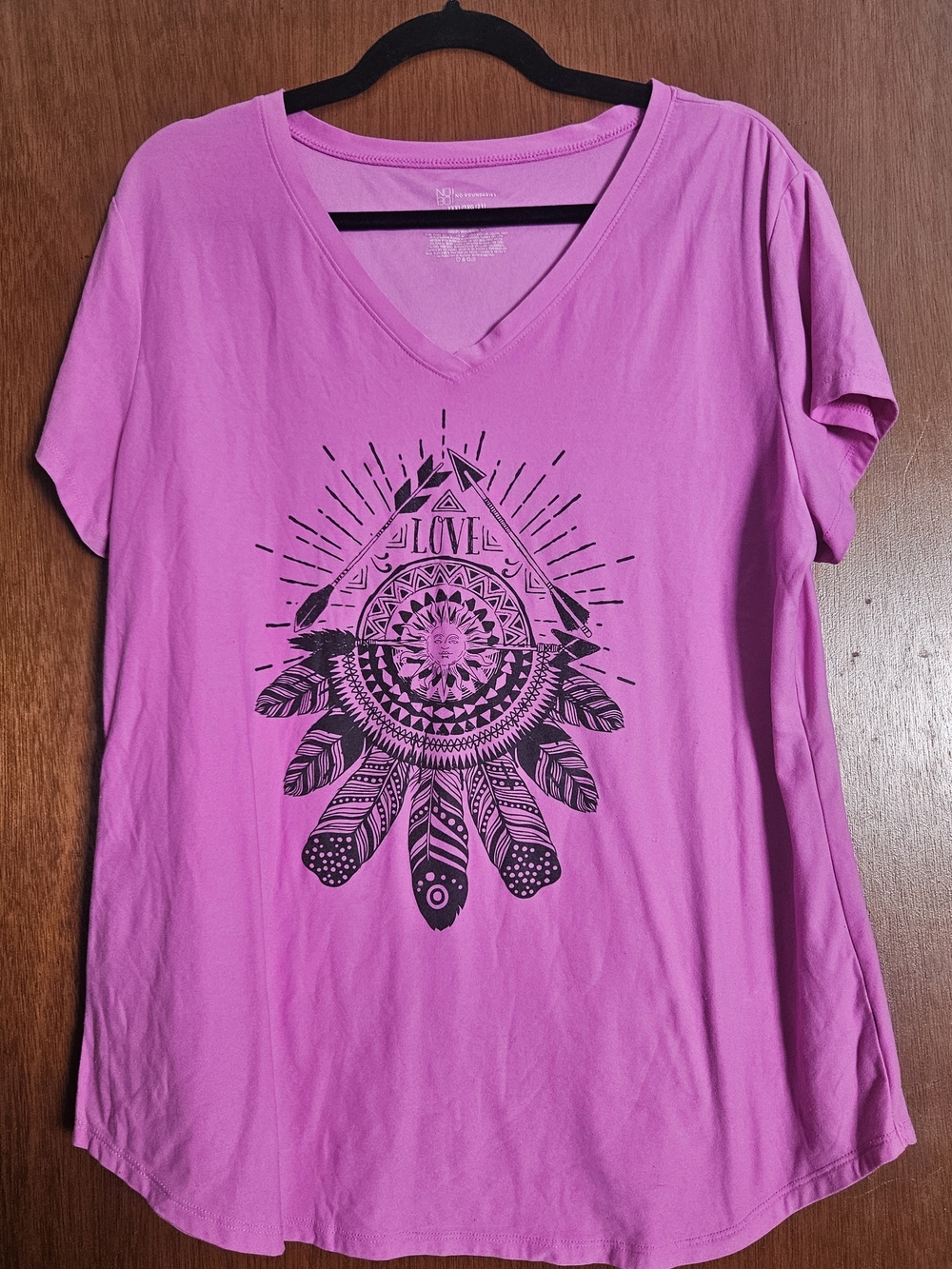 No Boundaries Pink V-Neck Graphic Tee with Dreamcatcher